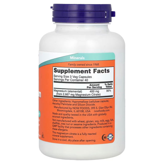Magnesium Citrate – NOW® | 120 Cápsulas Vegetarianas