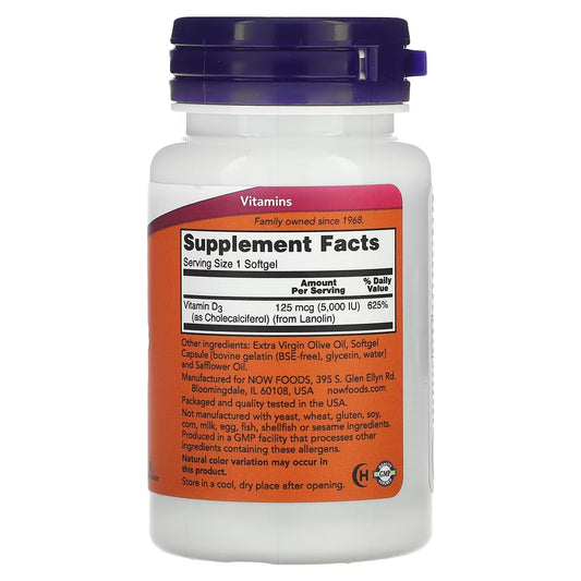 Vitamina D-3 5000 IU – NOW® | 120 Softgels
